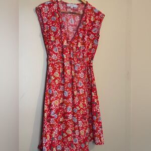 LOFT Red Asymmetrical Sundress Sleeveless V-neck